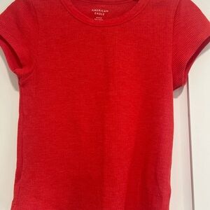 American Eagle Outfitters Teen Bright Red Short Sleeve Ribbed Tee